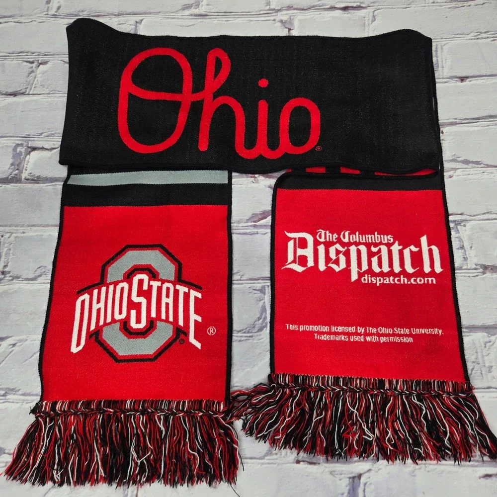 Ohio State Buckeyes NCAA Knit‎ Scarf Red Black Columbus Football Promo Fringe